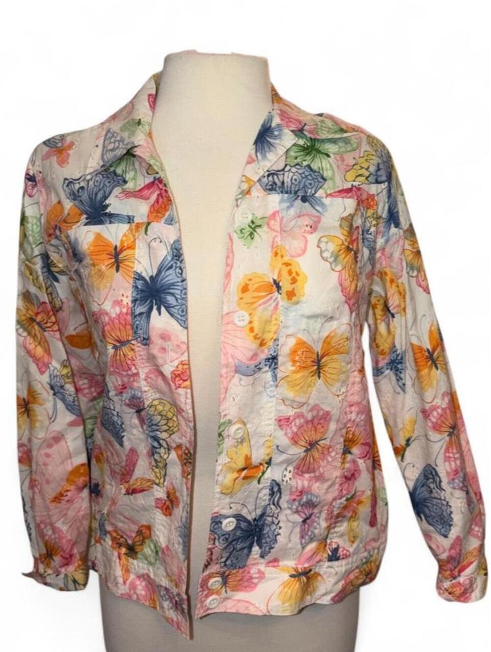 Vintage Alfred Dunner Butterfly Print Eyelet Button Front Jacket / Shacket